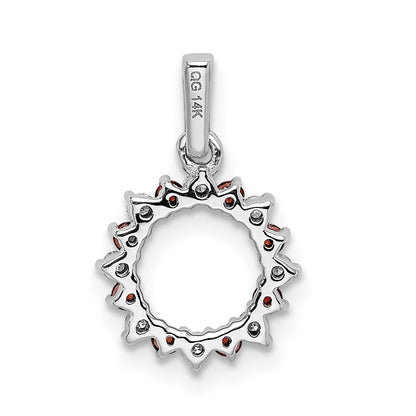 14k White Gold Diamond and .08 Garnet Fancy Circle Pendant