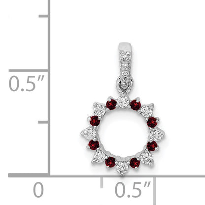 14k White Gold Diamond and .08 Garnet Fancy Circle Pendant