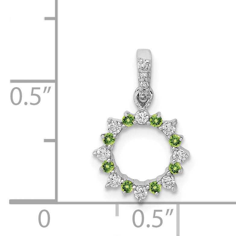 14k White Gold Diamond and .08 Peridot Fancy Circle Pendant