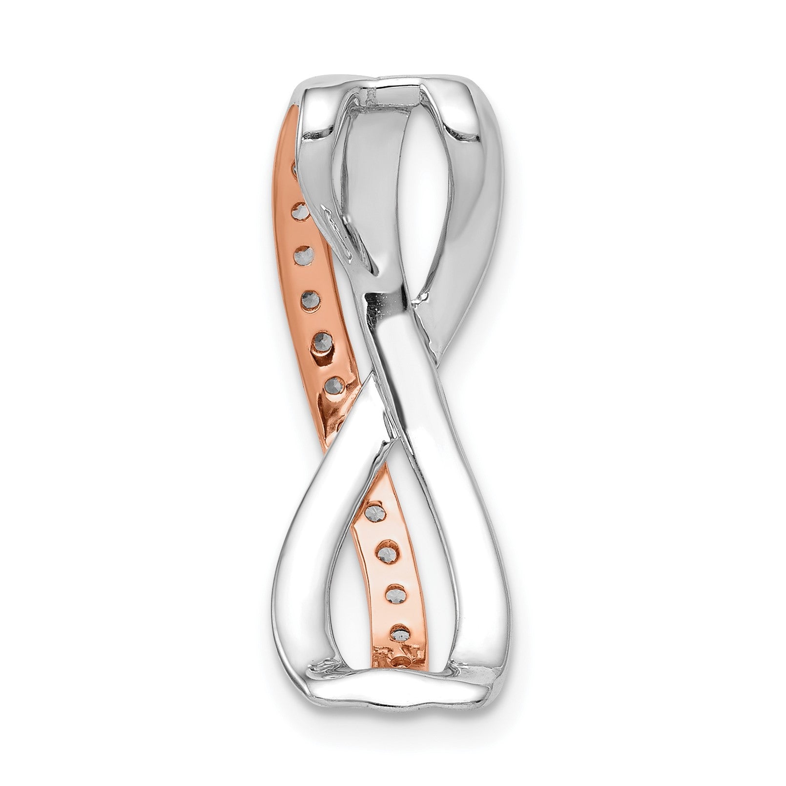 14k Rose and White Gold 1/5 carat Diamond Fancy Twisted Chain Slide