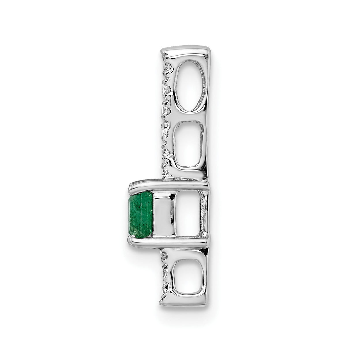 14k White Gold Graduated Diamond and Rectangle Emerald Fancy Chain Slide
