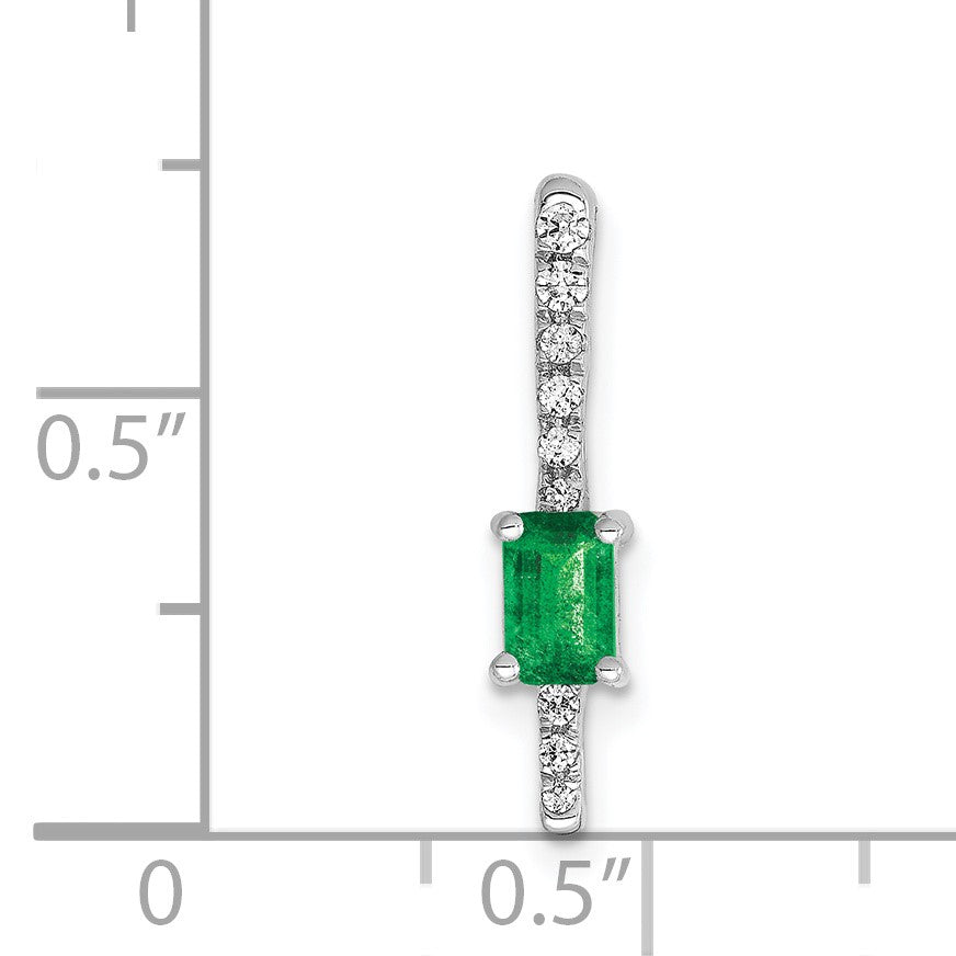 14k White Gold Graduated Diamond and Rectangle Emerald Fancy Chain Slide
