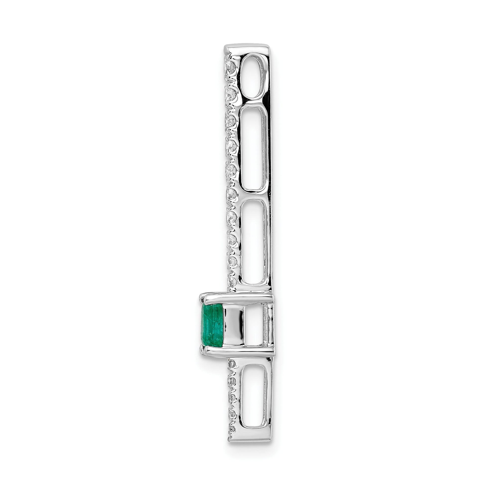 14k White Gold Graduated Diamond and Rectangle Emerald Fancy Chain Slide
