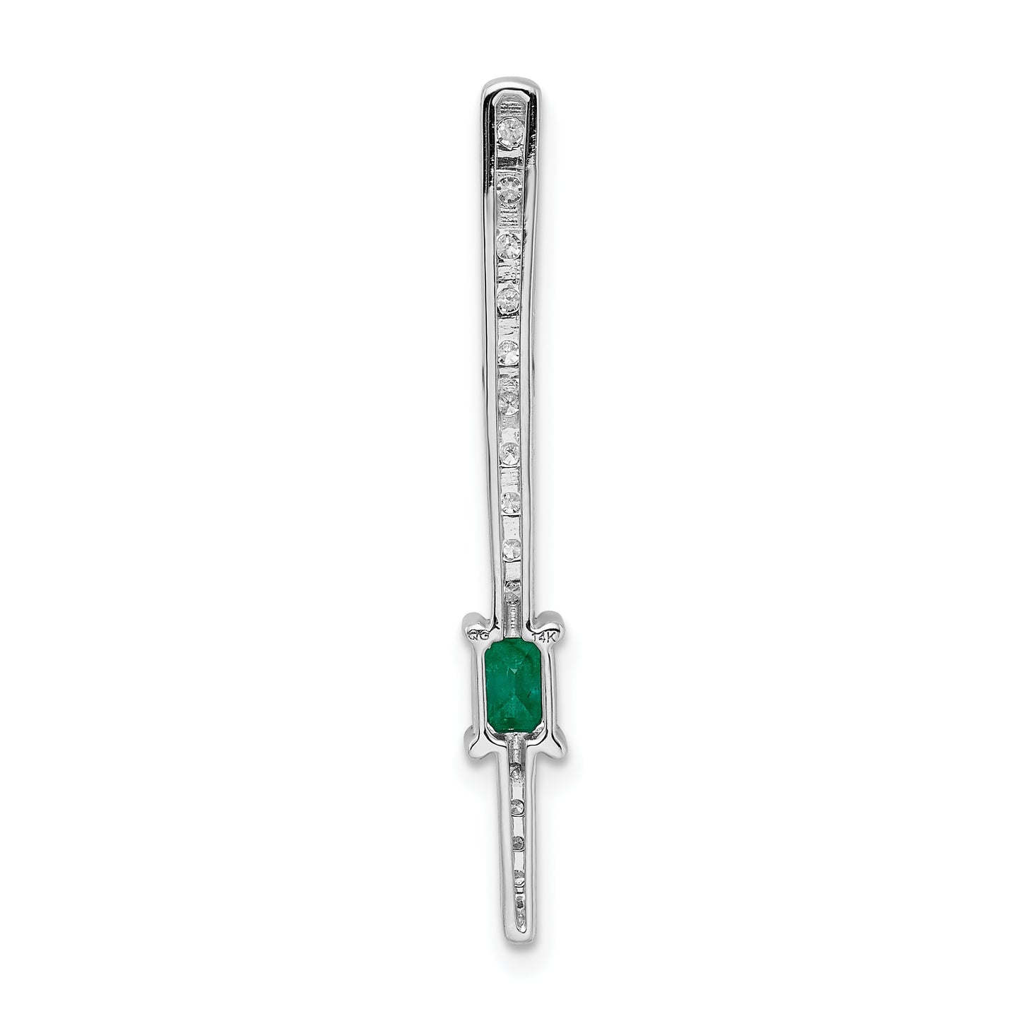 14k White Gold Graduated Diamond and Rectangle Emerald Fancy Chain Slide