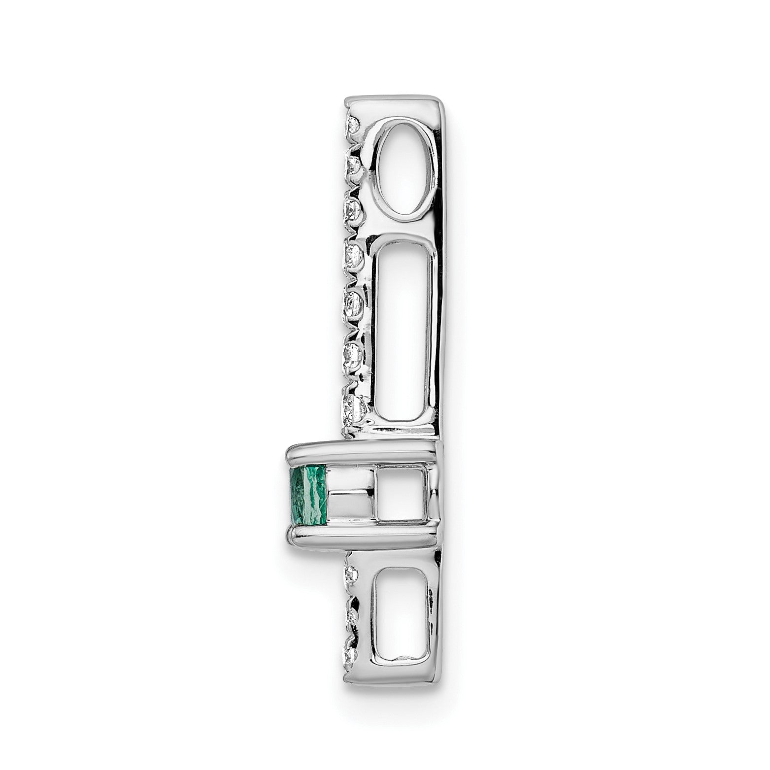 14k White Gold Graduated Diamond and Emerald Fancy Chain Slide