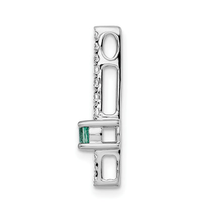 14k White Gold Graduated Diamond and Emerald Fancy Chain Slide
