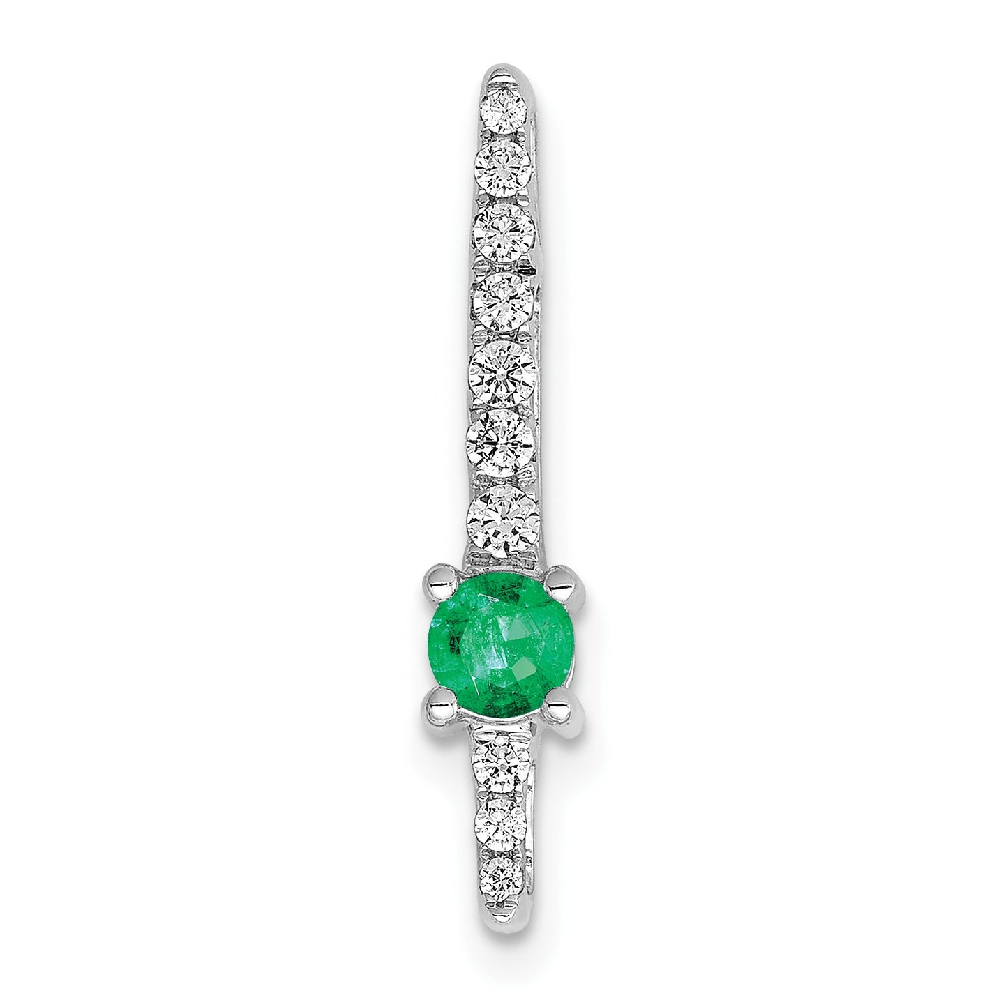14k White Gold Graduated Diamond and Emerald Fancy Chain Slide
