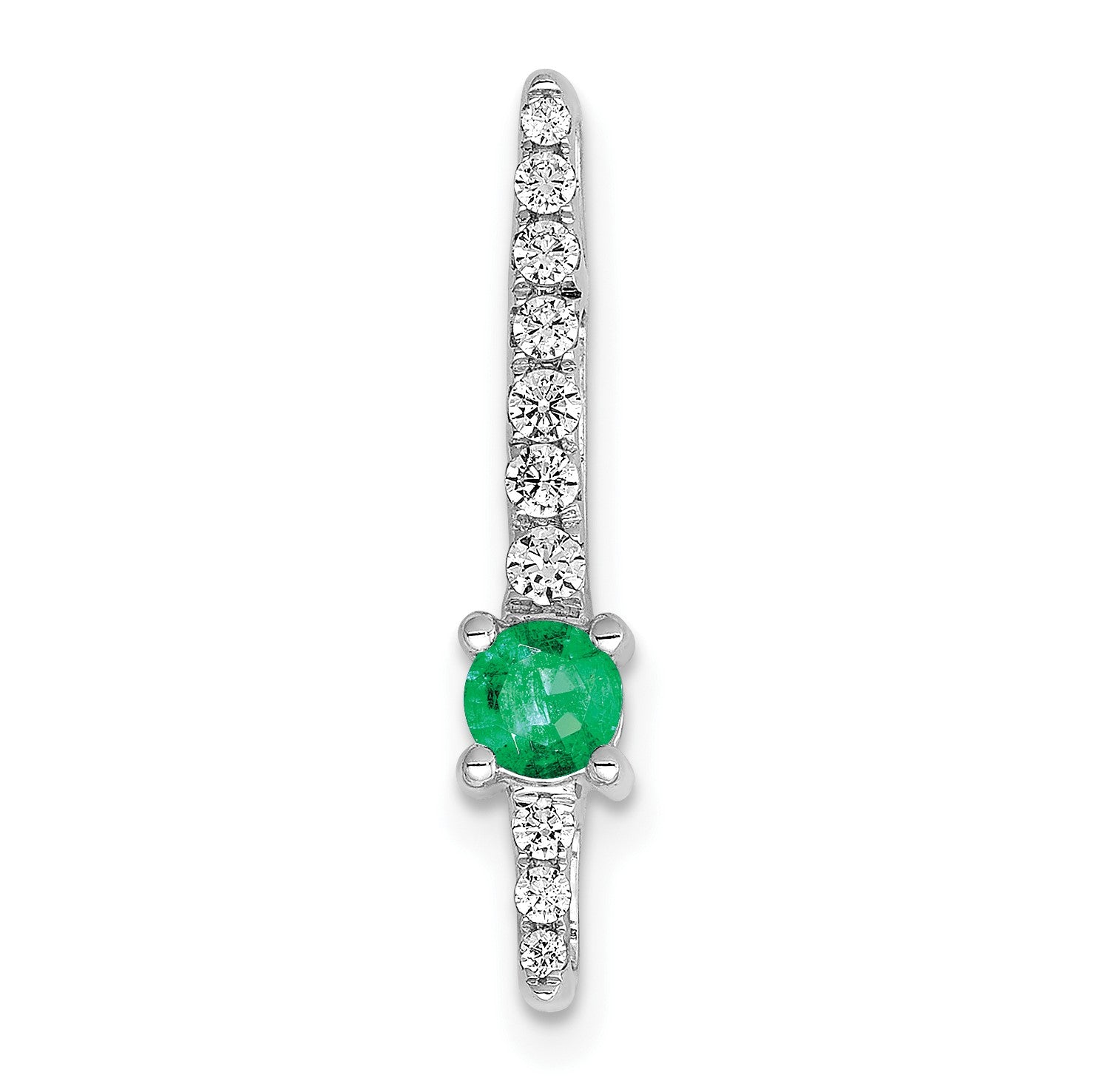 14k White Gold Graduated Diamond and Emerald Fancy Chain Slide