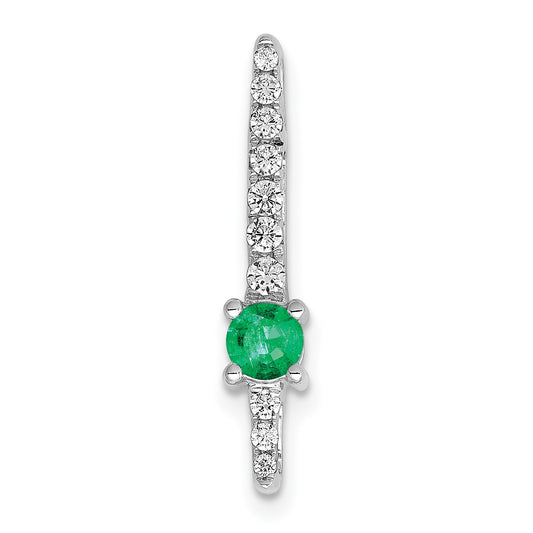 14k White Gold Graduated Diamond and Emerald Fancy Chain Slide