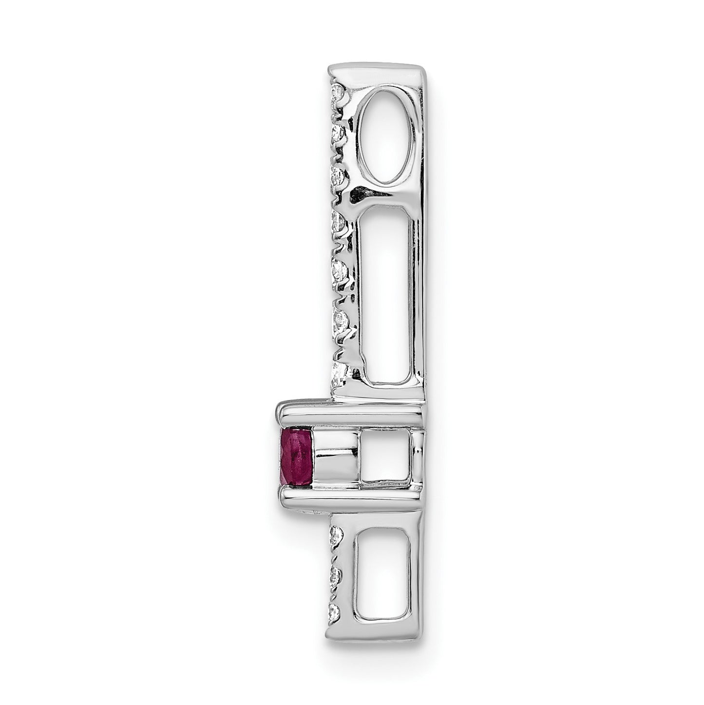 14k White Gold Graduated Diamond and .18 Ruby Fancy Chain Slide