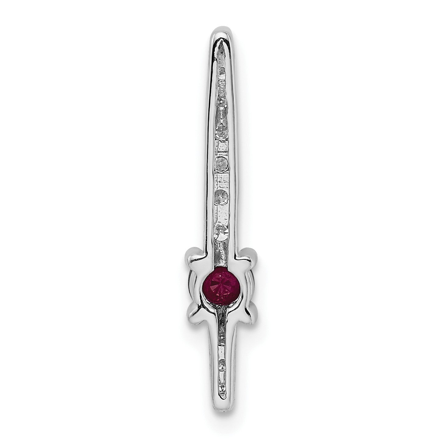 14k White Gold Graduated Diamond and .18 Ruby Fancy Chain Slide