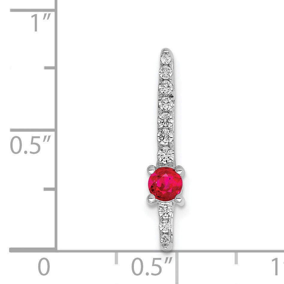 14k White Gold Graduated Diamond and .18 Ruby Fancy Chain Slide