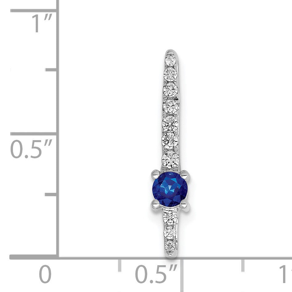 14k White Gold Graduated Diamond and .18 Sapphire Fancy Chain Slide