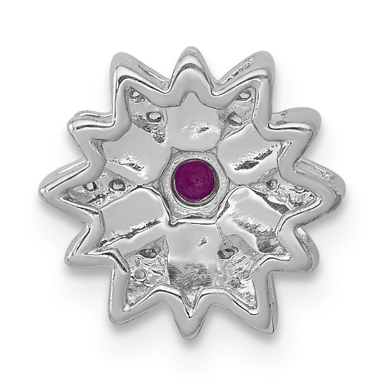 14k White Gold 1/20 carat Diamond and Ruby Flower Chain Slide