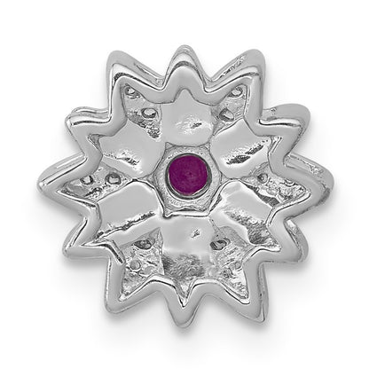 14k White Gold 1/20 carat Diamond and Ruby Flower Chain Slide