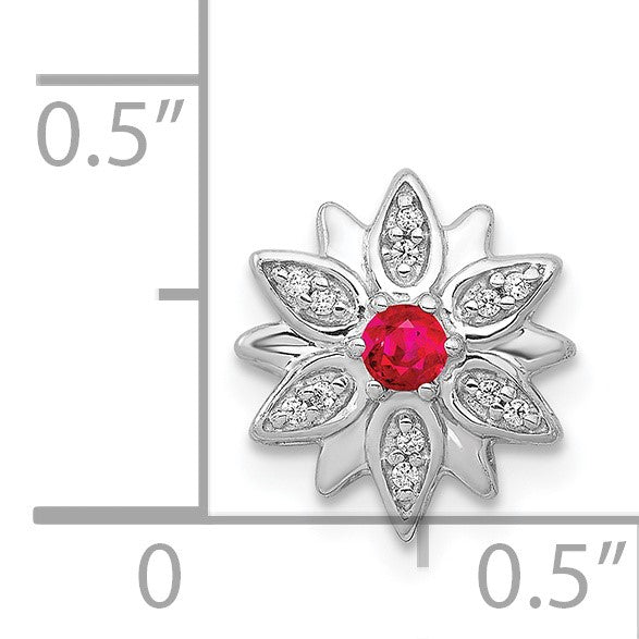 14k White Gold 1/20 carat Diamond and Ruby Flower Chain Slide