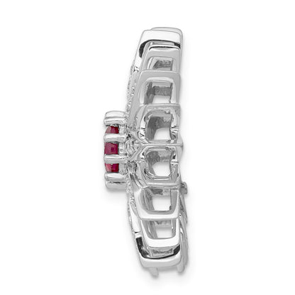 14k White Gold 3/8 carat Diamond and Ruby Flower Chain Slide