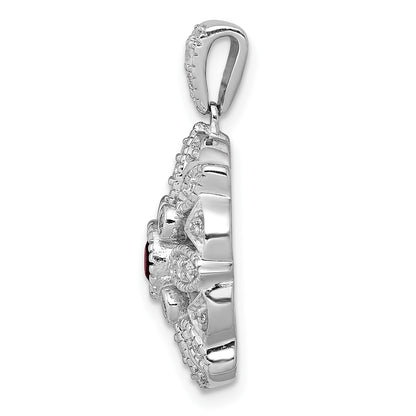 14k White Gold Diamond and 4mm Round Garnet Fancy Vintage Pendant