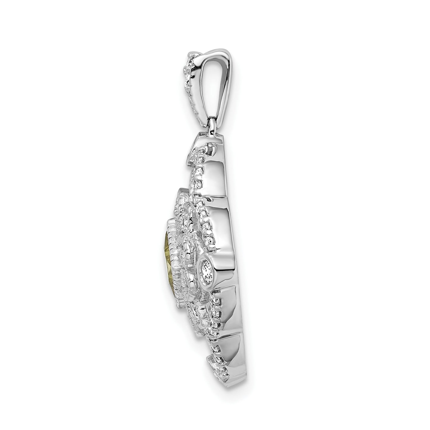 14k White Gold Diamond and 4mm Square Peridot Fancy Filigree Pendant