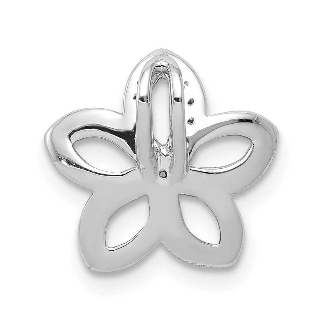 14k White Gold 1/20 carat Diamond Plumeria Flower Chain Slide