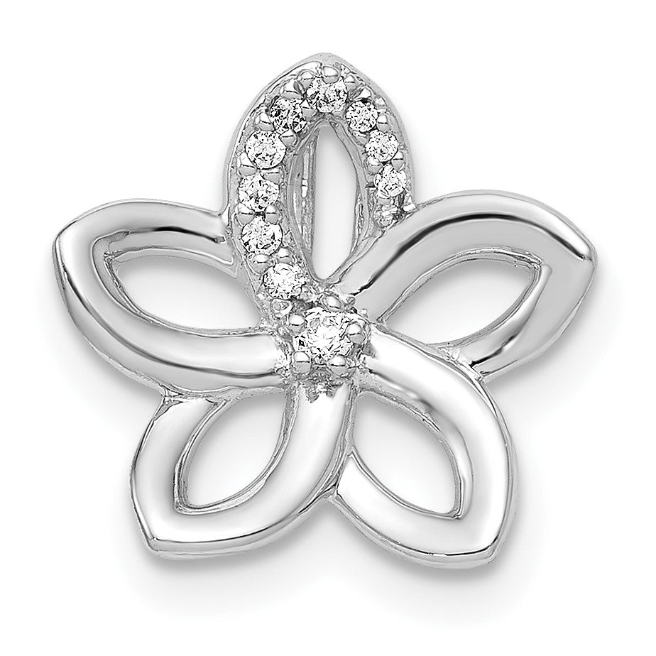 14k White Gold 1/20 carat Diamond Plumeria Flower Chain Slide