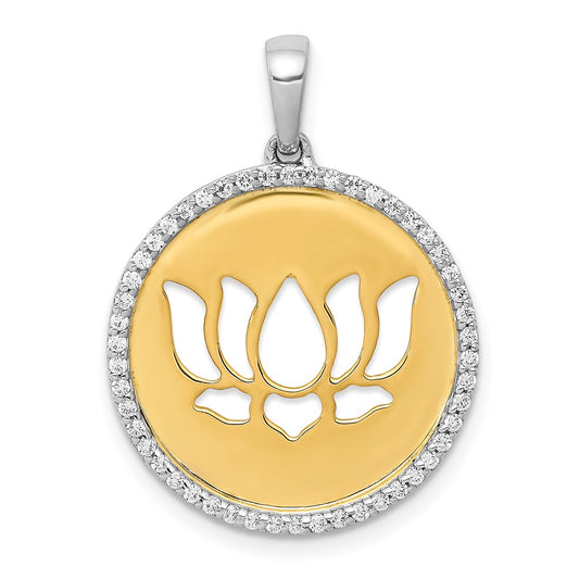 14k Two-tone Diamond Lotus Flower Pendant