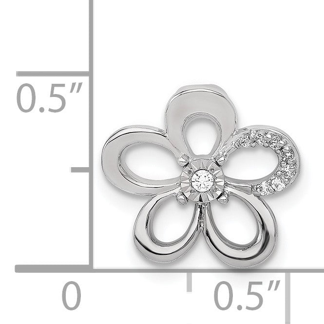 14k White Gold 1/20 carat Diamond Round Petal Flower Chain Slide