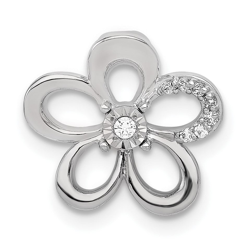 14k White Gold 1/20 carat Diamond Round Petal Flower Chain Slide