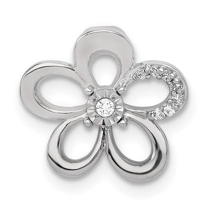 14k White Gold 1/20 carat Diamond Round Petal Flower Chain Slide