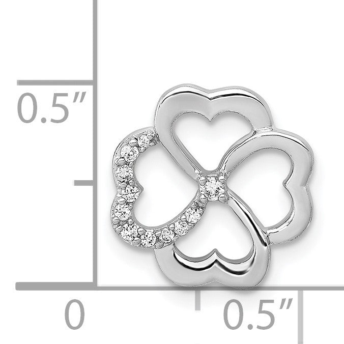 14k White Gold 1/15 carat Diamond Four Leaf Clover Chain Slide