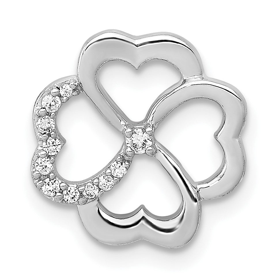 14k White Gold 1/15 carat Diamond Four Leaf Clover Chain Slide