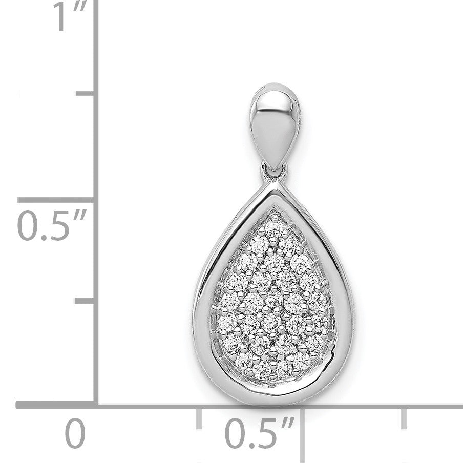 14k White Gold 1/4 carat Pave Diamond Fancy Teardrop Pendant