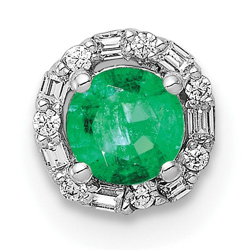 14k White Gold 1/20 carat Diamond and Emerald Halo Chain Slide