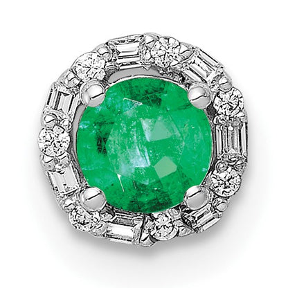 14k White Gold 1/20 carat Diamond and Emerald Halo Chain Slide
