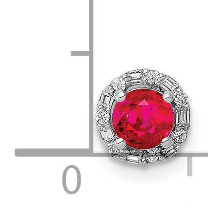 14k White Gold 1/20 carat Diamond and .25 Ruby Halo Chain Slide