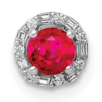 14k White Gold 1/20 carat Diamond and .25 Ruby Halo Chain Slide