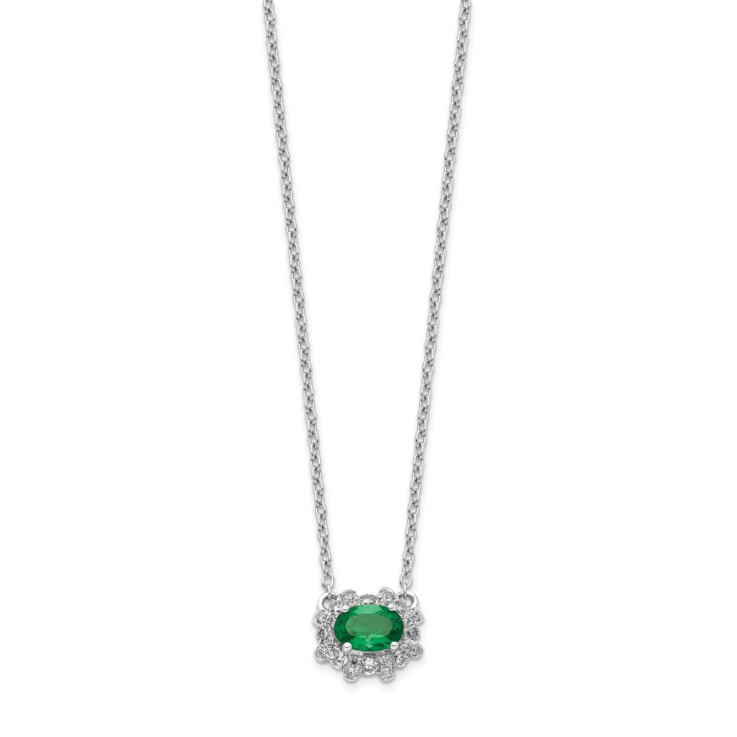 14k White Gold Diamond and Oval Emerald Fancy East-West 18 inch Necklace