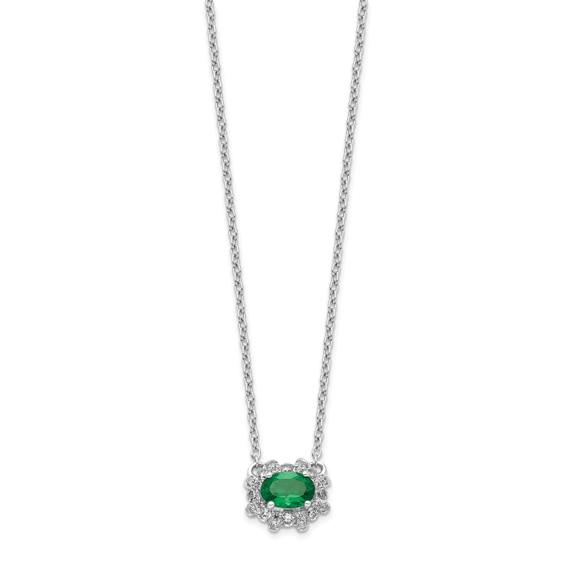14k White Gold Diamond and Oval Emerald Fancy East-West 18 inch Necklace