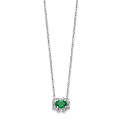 14k White Gold Diamond and Oval Emerald Fancy East-West 18 inch Necklace