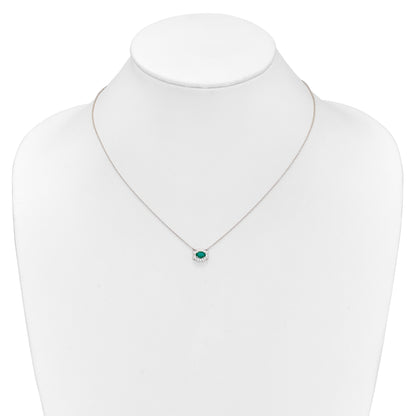 14k White Gold Diamond and Oval Emerald Fancy East-West 18 inch Necklace