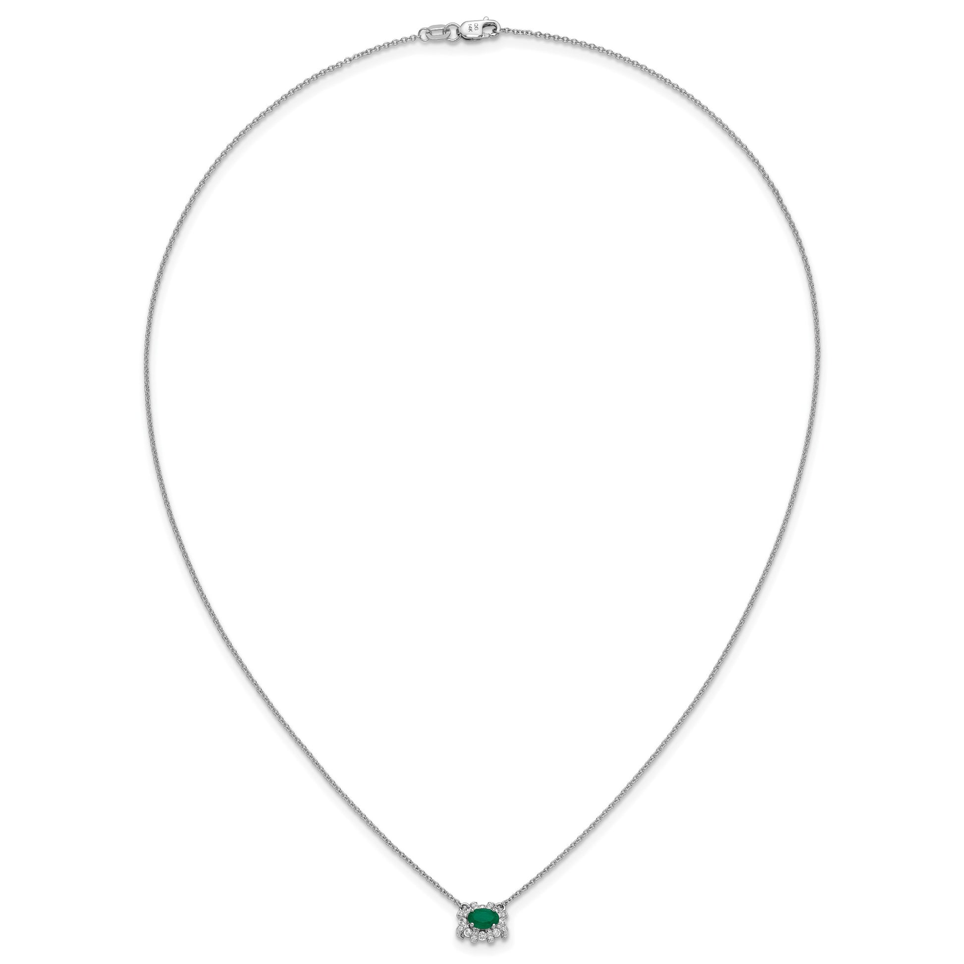 14k White Gold Diamond and Oval Emerald Fancy East-West 18 inch Necklace
