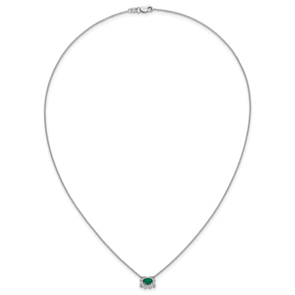 14k White Gold Diamond and Oval Emerald Fancy East-West 18 inch Necklace