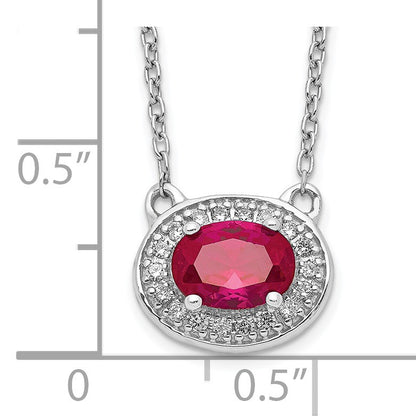 14k White Gold Diamond and 7x5mm Oval Ruby Halo East-West 18 inch Necklace