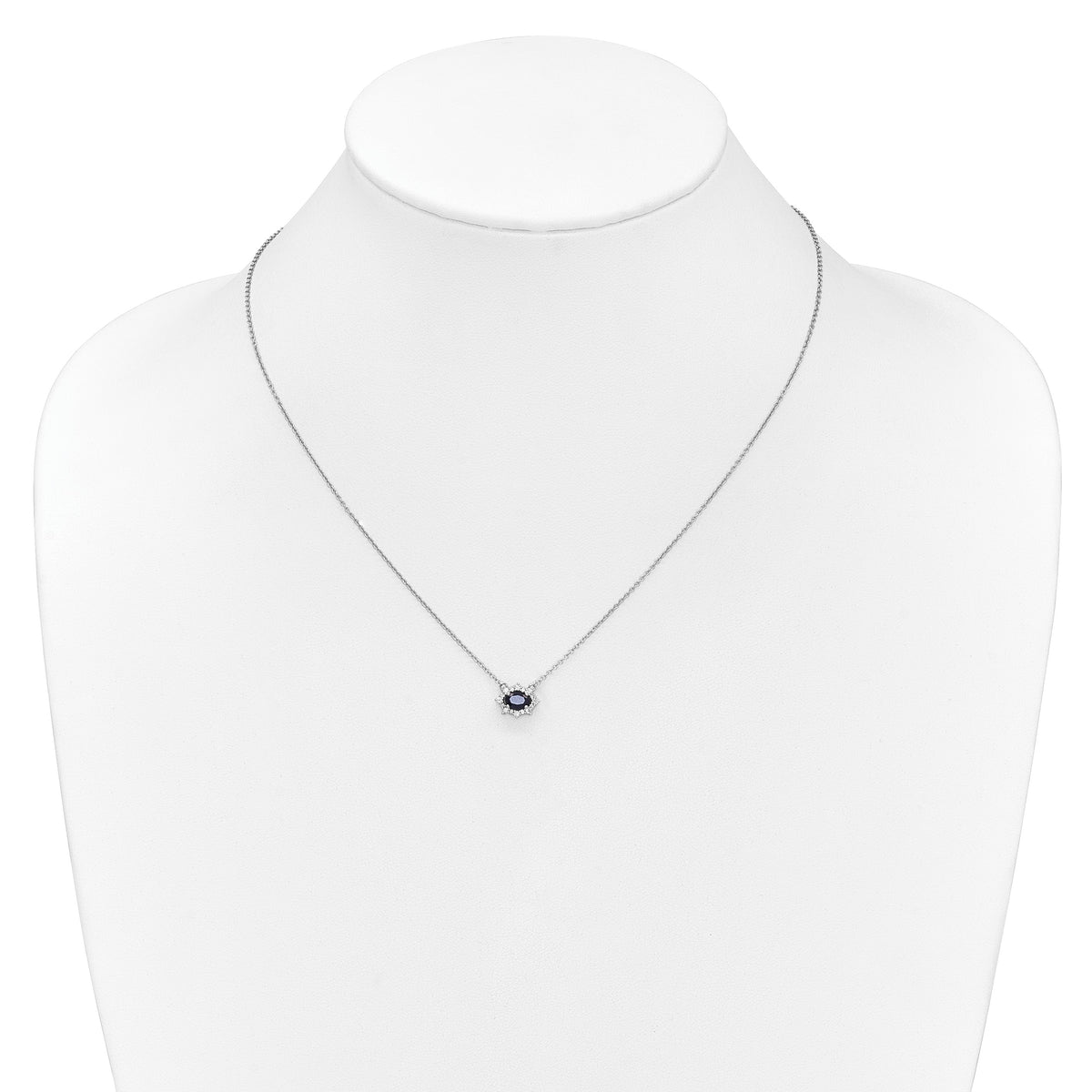 14k White Gold Diamond and Oval Sapphire Fancy 18 inch Necklace