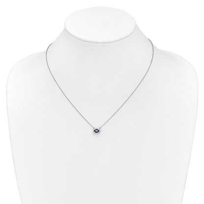 14k White Gold Diamond and Oval Sapphire Fancy 18 inch Necklace