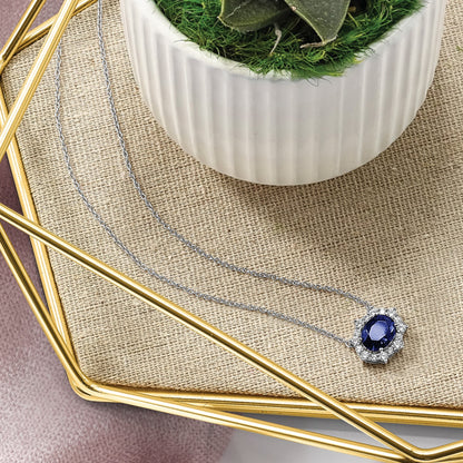14k White Gold Diamond and Oval Sapphire Fancy 18 inch Necklace
