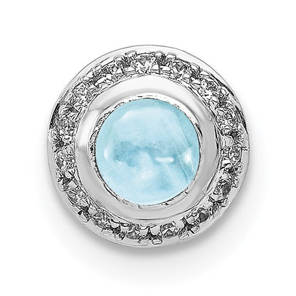 14k White Gold Diamond and 4mm Round Cabochon Aquamarine Halo Chain Slide