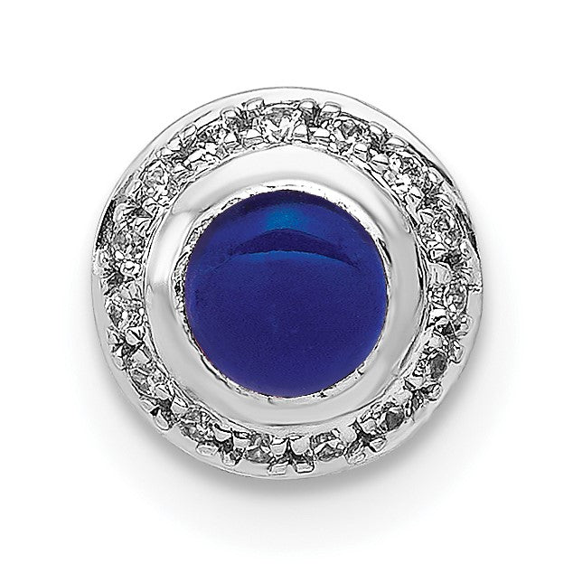 14k White Gold Diamond and .47 Sapphire Cabochon Halo Chain Slide