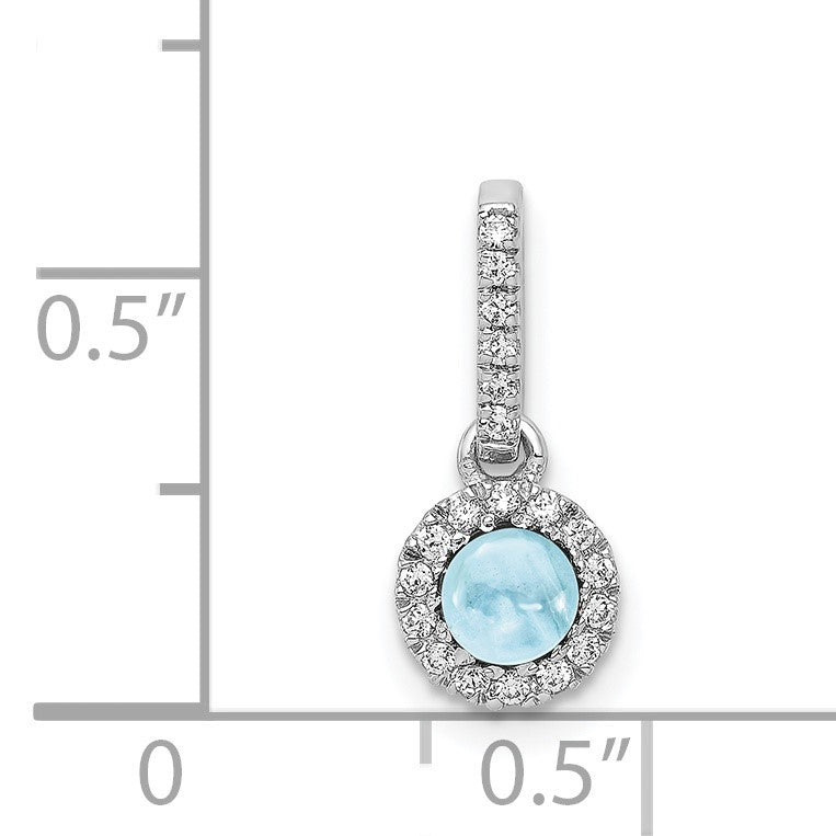 14k White Gold Diamond and 3.7mm Round Cabochon Aquamarine Halo Pendant