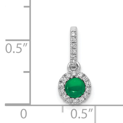 14k White Gold Diamond and Cabochon .47 Emerald Halo Pendant